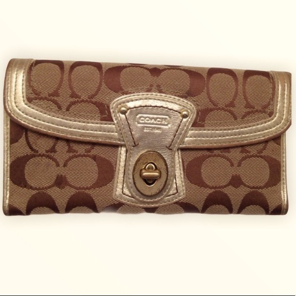 COACH legacy 65th anniversary brown khaki sig c silver turnlock  wallet rare - Picture 1 of 8
